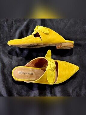 JEFFREY CAMPBELL | Charlin | Mustard Yellow Suede Knot Pointed-Toe Mules